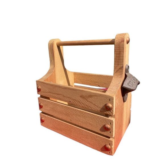 Custom Wood Beverage Caddy W/ Bottle Opener/4-Pack New - Picture 14 of 16